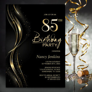 Stylish Black and Gold 85th Birthday Party Invitation