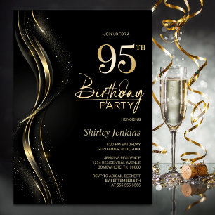 Stylish Black and Gold 95th Birthday Party Invitation