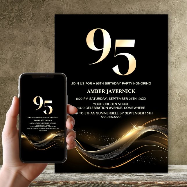 Stylish Black and Gold 95th Birthday Party Invitation (Creator Uploaded)