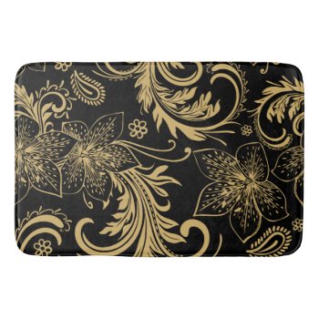 Stylish Black And Gold Bath Mat by GiftStation at Zazzle