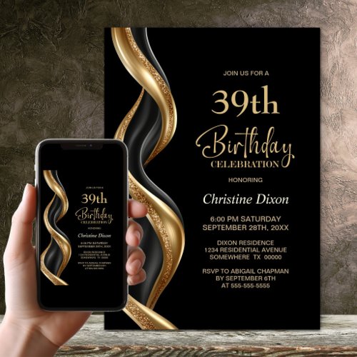 Stylish Black and Gold Birthday Party Invitation