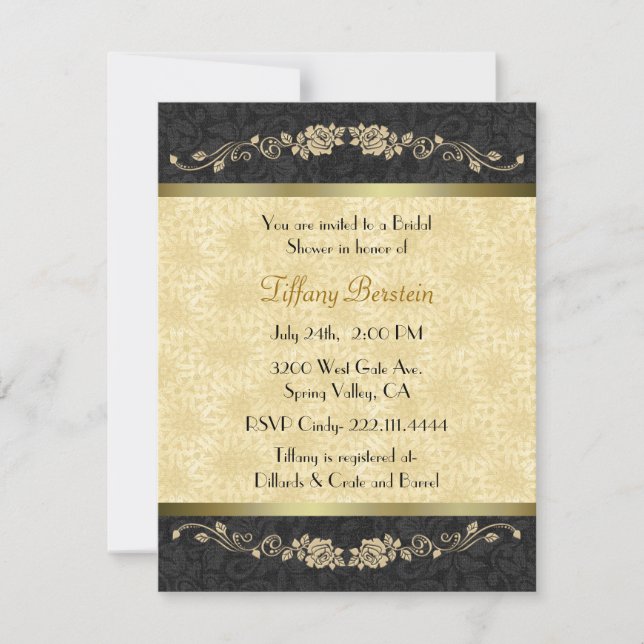 Stylish Black and Gold Bridal Shower Invitation (Front)