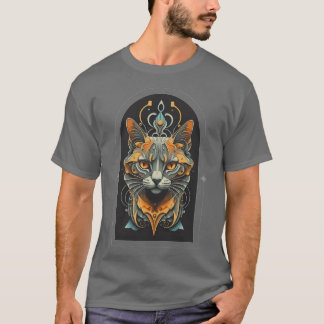 Stylish black and gold cat face T-Shirt