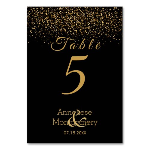 Stylish Black and Gold  Confetti _ Table Number