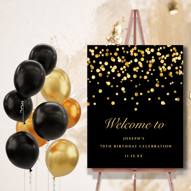 Stylish Black And Gold Glitter 70th Birthday Party Foam Board (Creator Uploaded)