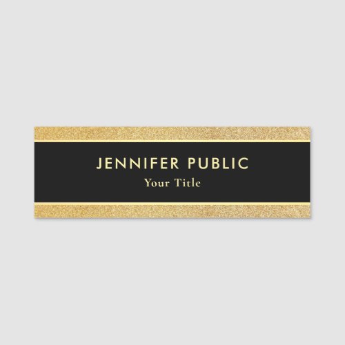 Stylish Black And Gold Glitter Modern Professional Name Tag