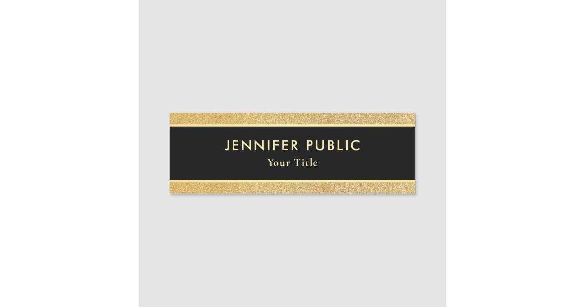 Stylish Black And Gold Glitter Modern Professional Name Tag | Zazzle