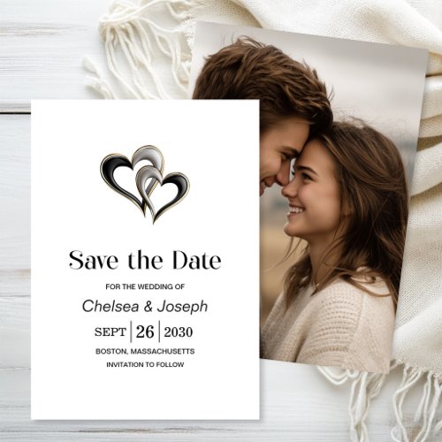 Stylish Black and Gold Hearts Save the Date