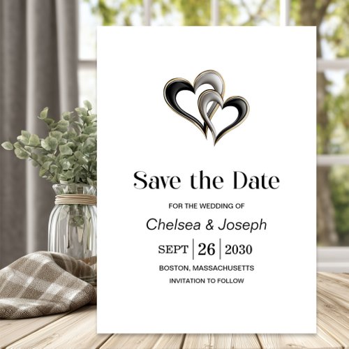 Stylish Black and Gold Hearts Save the Date