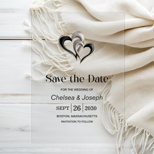 Stylish Black and Gold Hearts Save the Date