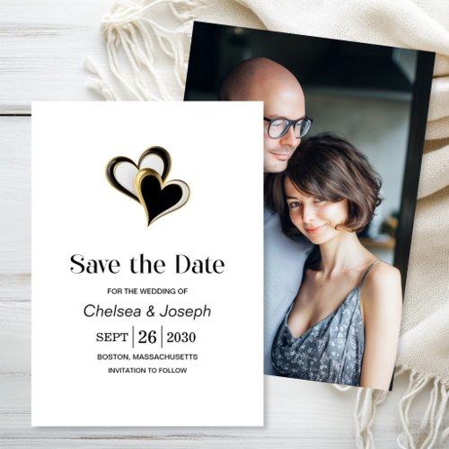 Stylish Black and Gold Love Hearts Save the Date