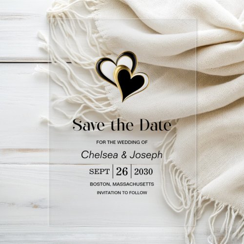 Stylish Black and Gold Love Hearts Save the Date