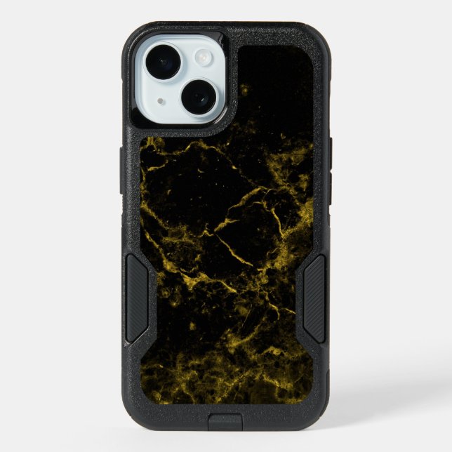 Stylish Black and Gold Marble Custom iPhone 15 Case (Back)