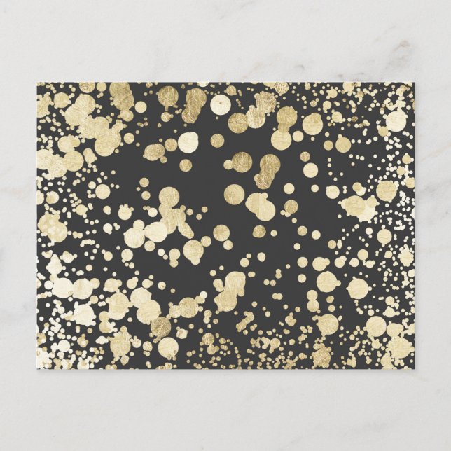 Stylish black and gold modern confetti pattern postcard (Front)