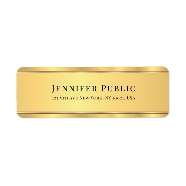 Stylish Black And Gold Modern Return Address Label (Front)