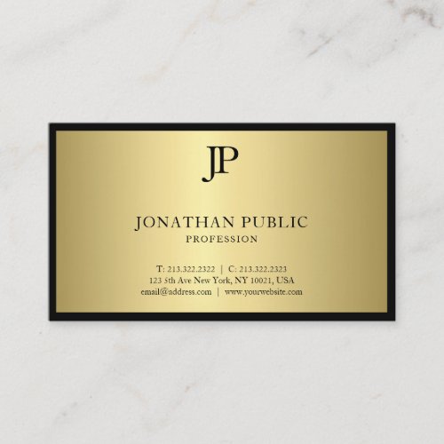 Stylish Black And Gold Monogram Glamour Trendy Business Card