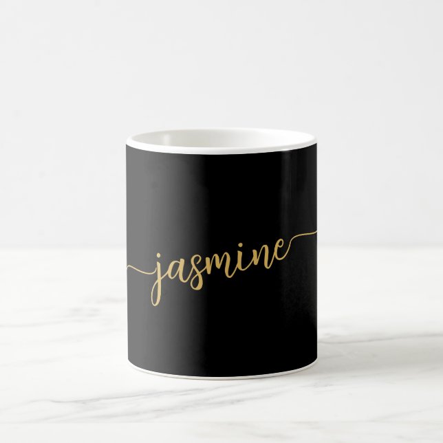 Stylish Black And Gold Monogram Name Signature Coffee Mug (Center)