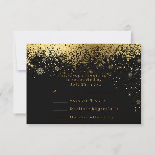 Stylish Black and Gold Snowflakes _ RSVP