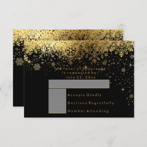 Stylish Black and Gold Snowflakes _ RSVP Invitation