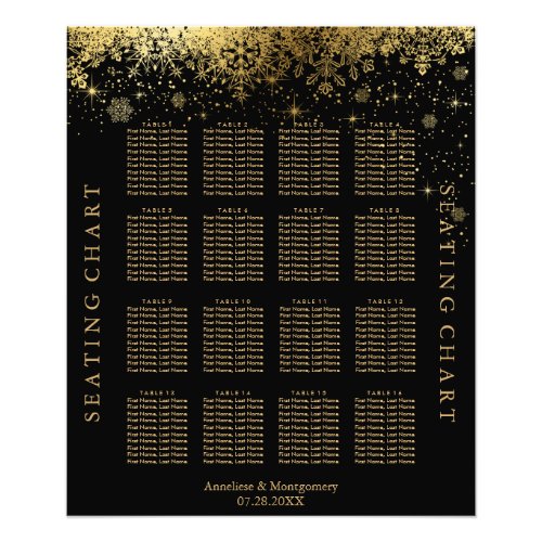 Stylish Black and Gold Snowflakes _ Seating Chart Photo Print