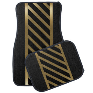 Stylish Black and Gold Stripe Car Mat