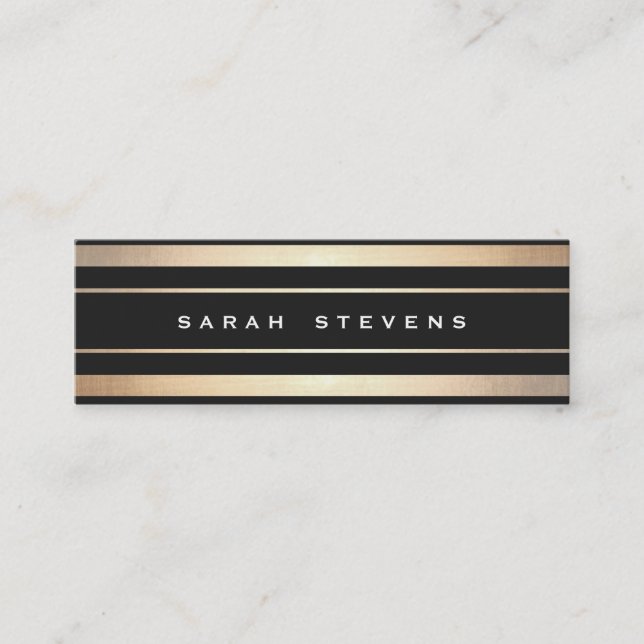 Stylish Black and Gold Striped Modern Professional Mini Business Card (Front)