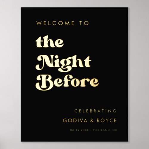 Stylish black and gold The Night before welcome Foil Prints