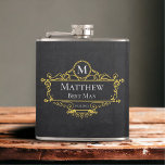 Stylish Black and Gold Vintage Best Man Flask<br><div class="desc">This stylish black and gold vintage best man flask design features typographic initial,  name and date for a minimalistic feel that can be easily personalized.</div>