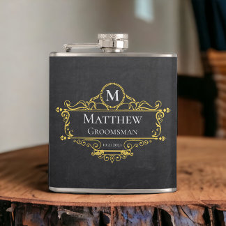 Stylish Black and Gold Vintage Groomsman Flask