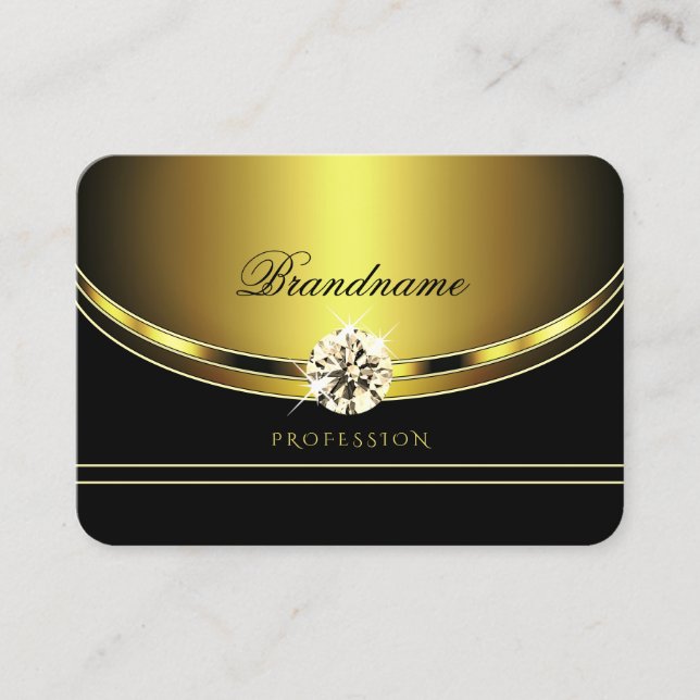 Stylish Black and Gold with Sparkling Diamonds Business Card (Front)