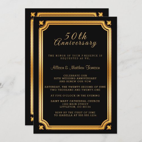 Stylish Black and Golden Anniversary Invitation