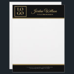 Stylish Black And Golden Background Letterhead<br><div class="desc">Modern,  elegant,  and simple black and golden background with black gold frame for a logo. Optional monogram</div>