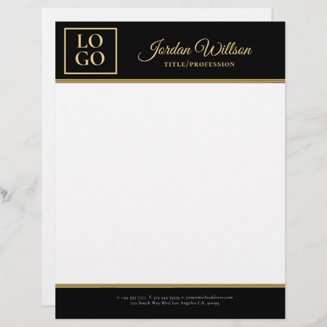 Stylish Black And Golden Background Letterhead (Front/Back)