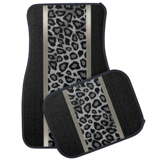 Stylish Black and Gray Leopard Animal Pattern Car Mat (Set)