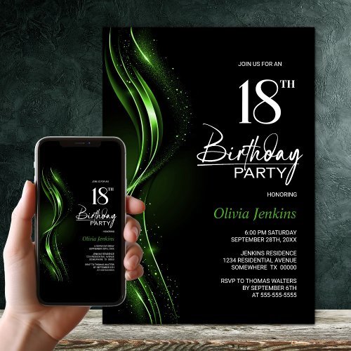 Stylish Black and Green 18th Birthday Party