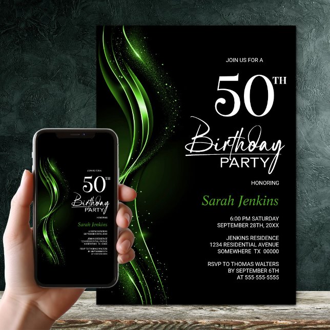 Stylish Black and Green 50th Birthday Party Invitation (Creator Uploaded)