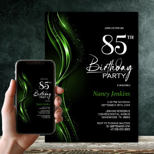 Stylish Black and Green 85th Birthday Party Invitation