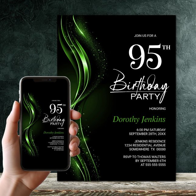Stylish Black and Green 95th Birthday Party Invitation (Creator Uploaded)