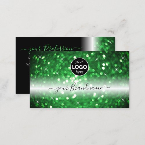 Stylish Black and Green Sparkling Glitter Add Logo Business Card