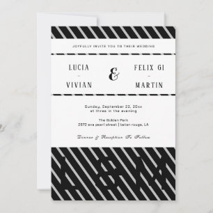 Stylish Black And Line Shadow Name Rustic Wedding Invitation