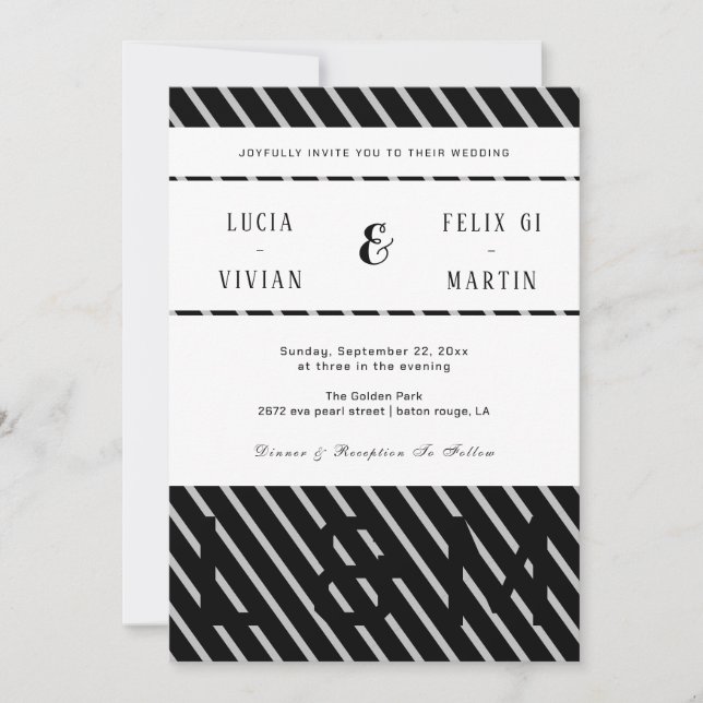 Stylish Black And Line Shadow Name Rustic Wedding Invitation (Front)