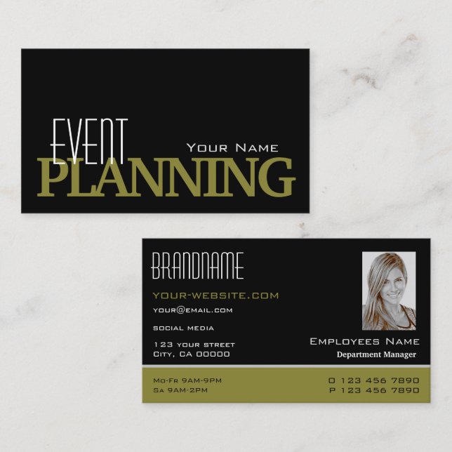 Stylish Black and Olive with Photo Professional Business Card (Front/Back)