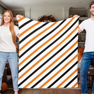 Stylish Black And Orange Striped Autumn Halloween Fleece Blanket