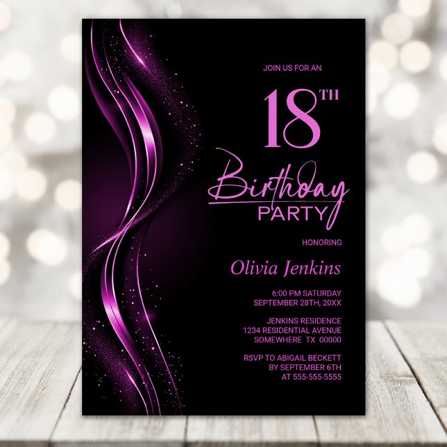 Stylish Black and Pink 18th Birthday Party Invitation (Creator Uploaded)