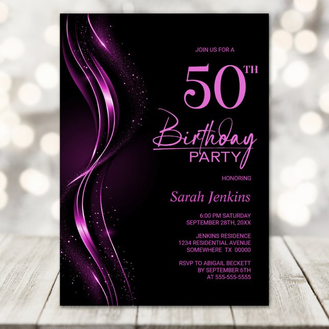 Stylish Black and Pink 50th Birthday Party Invitation (Creator Uploaded)