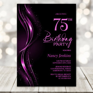 Stylish Black and Pink 75th Birthday Party Invitation