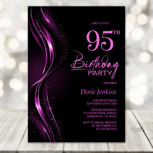 Stylish Black and Pink 95th Birthday Party Invitation