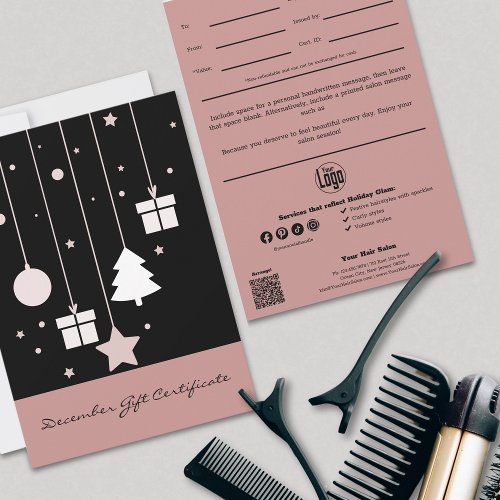 Stylish Black and Pink December Gift Certificate