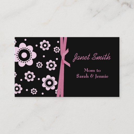 Customizable Stylish Black and Pink Floral Mommy Card Business Cards