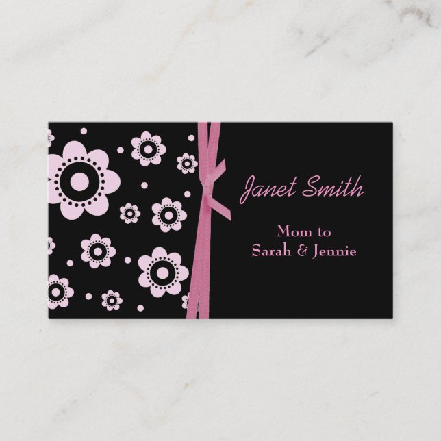 Stylish Black and Pink Floral Mommy Card (Front)